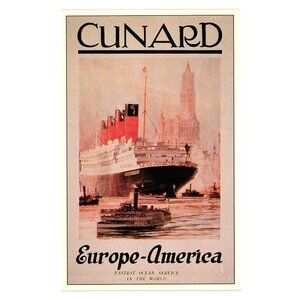 Cunard Europe America Marine Art Poster Historic Cruise Ship Ad Travel 12 of 23
